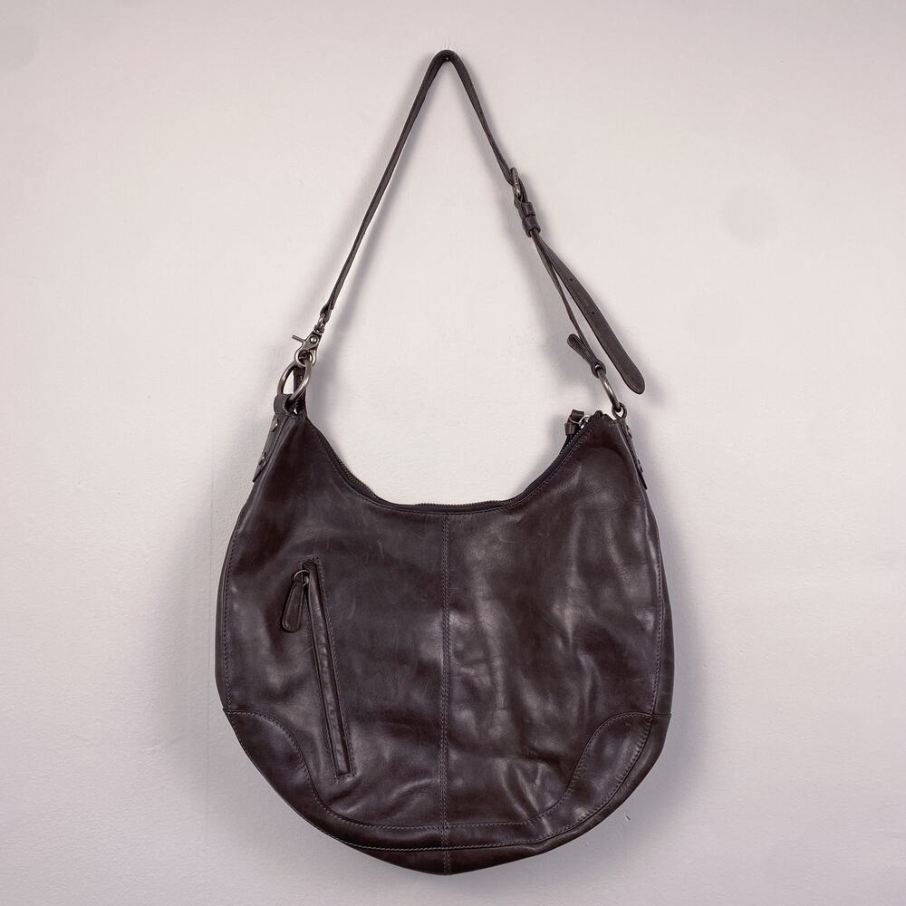 FRYE Melissa Leather Scooped Large Hobo Bag in Carbon Gray